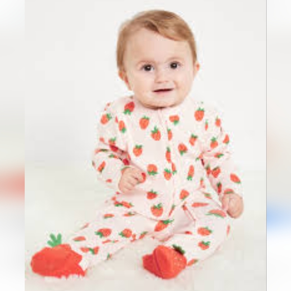 Old Navy Baby Zip-up Sleeper | Pink Strawberry Print | 3-6 Months